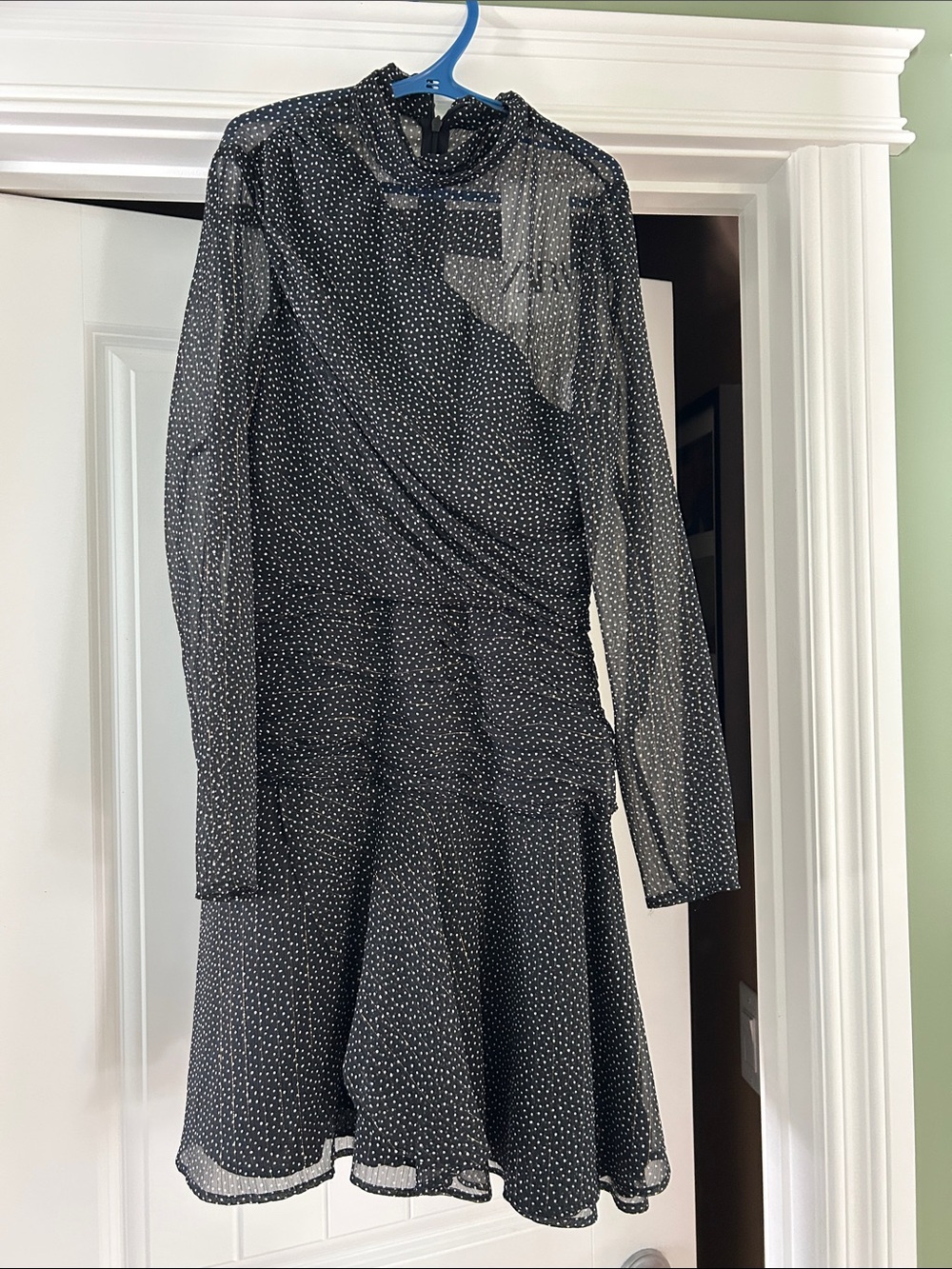 Zara Black Polka-Dot Long-Sleeve A-Line Dress